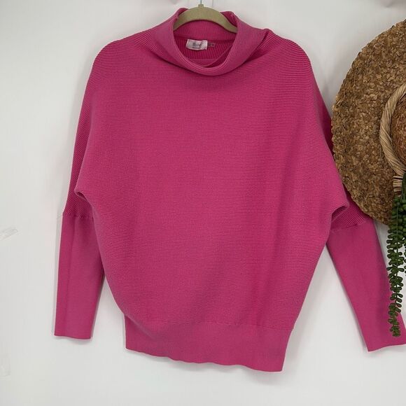 Bluivy Slouch Neck Ribbed Dolman Pullover Sweater Barbie Pink S/M - Picture 3 of 15